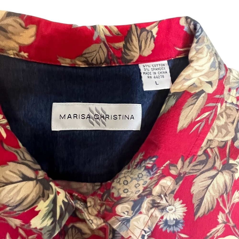 Marisa Christina Denim‎ Style Jacket Womens Sz Large Red Floral Stretch Casual - Picture 8 of 9